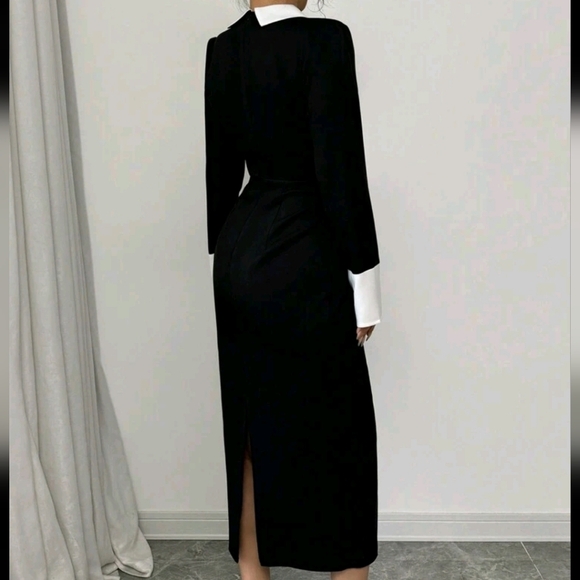 Elegant Women's Contrast Color Block Dress - Picture 2 of 4